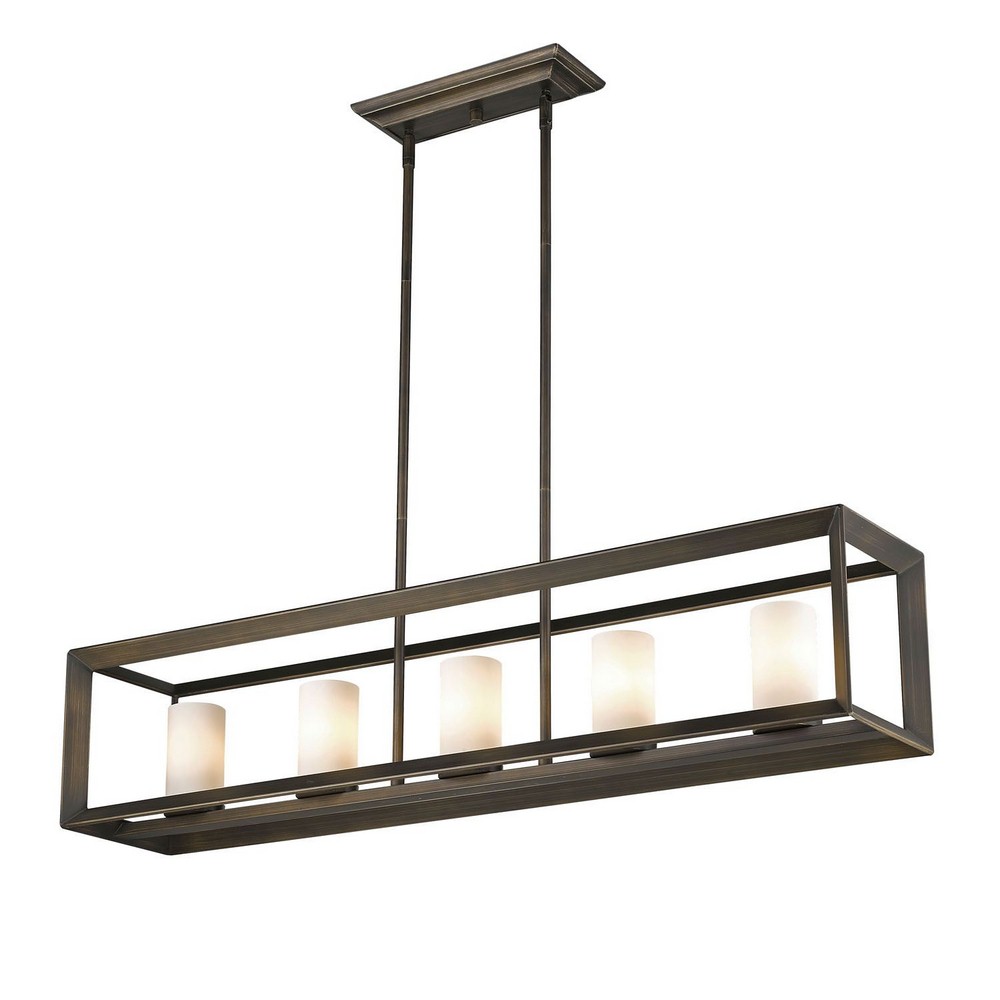 Golden Lighting-2073-LP GMT-OP-Smyth - 5 Light Linear Pendant Gunmetal Bronze Opal Gunmetal Bronze Finish